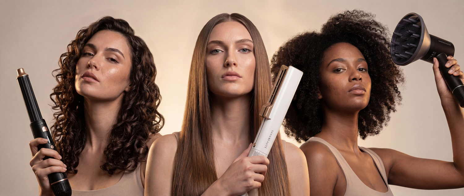 drie vrouwen met stylingtools haartrends zomer 2026