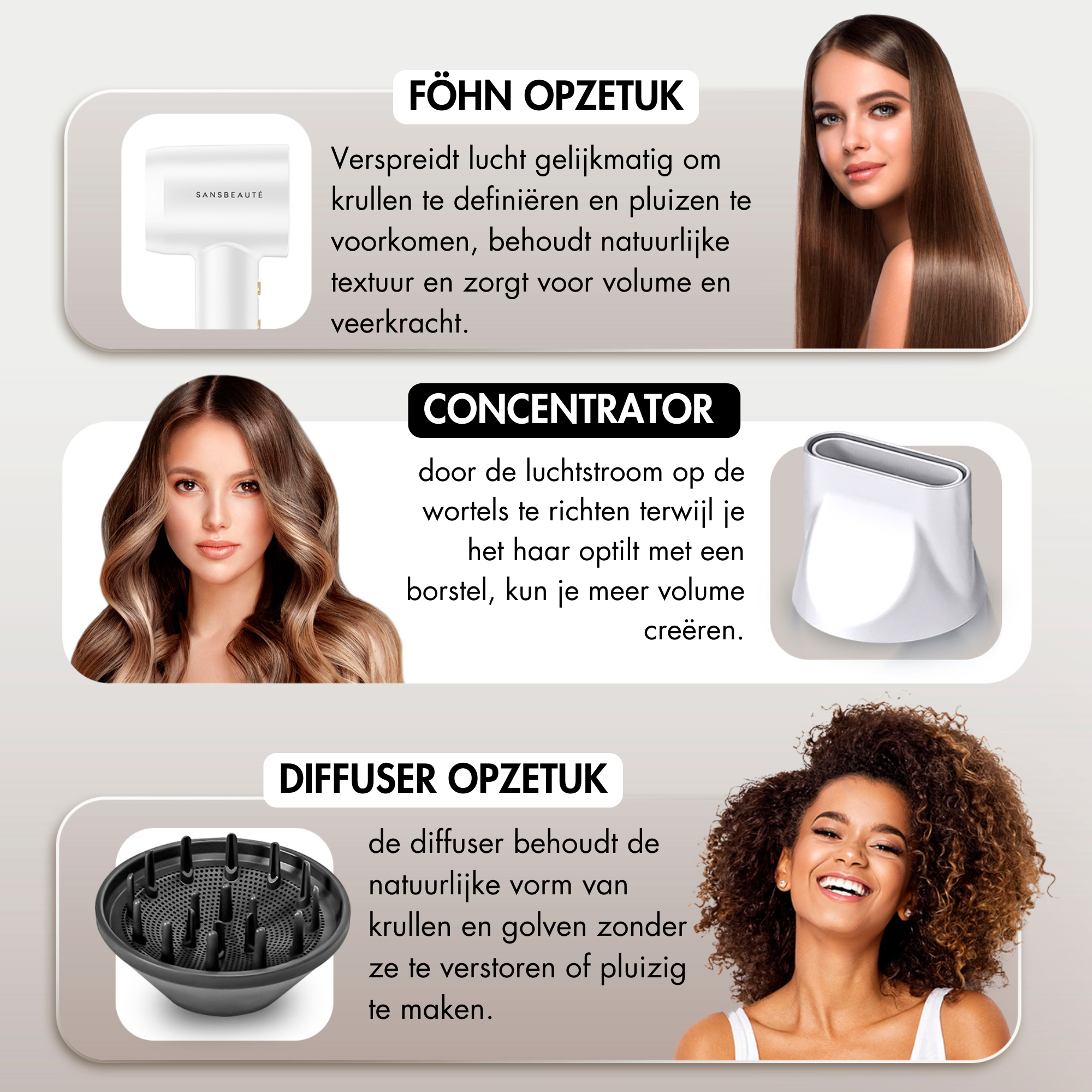 SANSBEAUTÉ® HAIR DRYER WITH DIFFUSER - CLASSIC WHITE