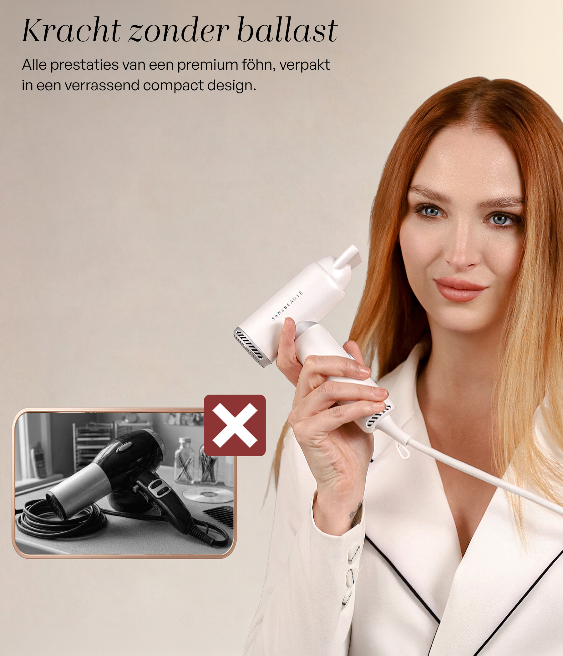 SANSBEAUTÉ® COMPACTE FÖHN MET DIFFUSER - REISFÖHN MINI