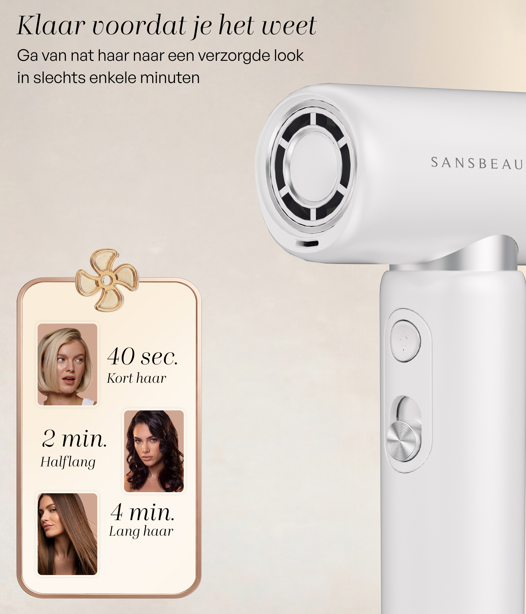 SANSBEAUTÉ® COMPACTE FÖHN MET DIFFUSER - REISFÖHN MINI